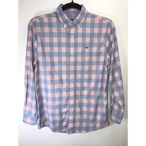 Vineyard Vines Boys Medium 12-14 Whale Shirt Pink Blue Performance Button Up
